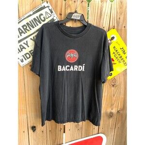 Vintage Y2K Black Bacardi tee with a hint of fading Size L